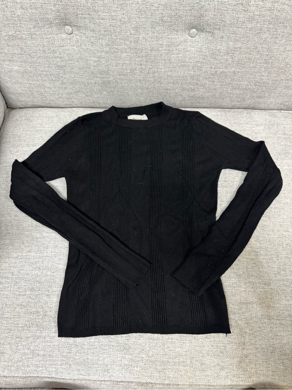 Black Ribbed Crewneck Women's Sweater
